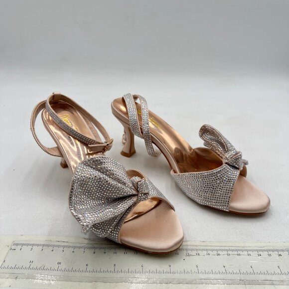Milooey Shoe Rhinestone Bow Sandal Crystal Ankle Strap Kitten Heel Party Shoe - Picture 4 of 8